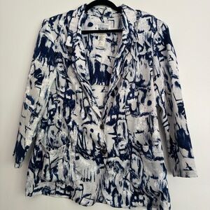 Vintage‎ Maygene Abstract Print Blazer Navy White Floral Jacquard Jacket Medium